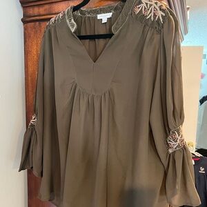 Carolina Belle Olive Embroidered Blouse